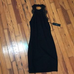 Black bodycon halter dress with lace